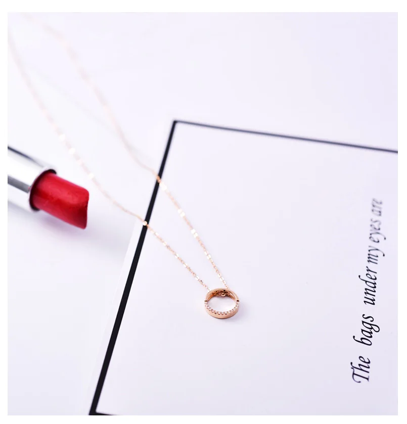 18K rose gold diamond circle necklace female pendant clavicle chain girlfriend gift trendy party 2020new hot sell Support
