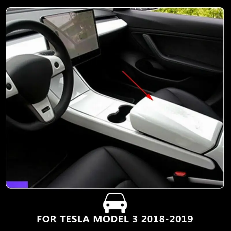 White ABS Plastics Car Interior Center Storage Armrest Cover Trim 41.5*24*13CM For Tesla Model 3