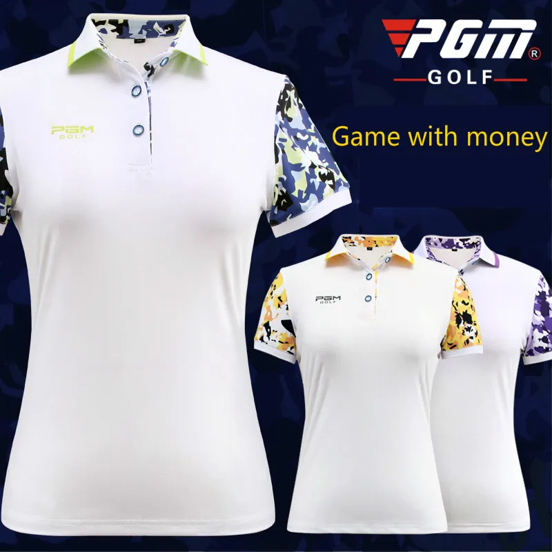 

PGM high quality golf apparel summer ladies short sleeve T-shirt Women's breathable Quick dry camouflage sleeve sports T shirt