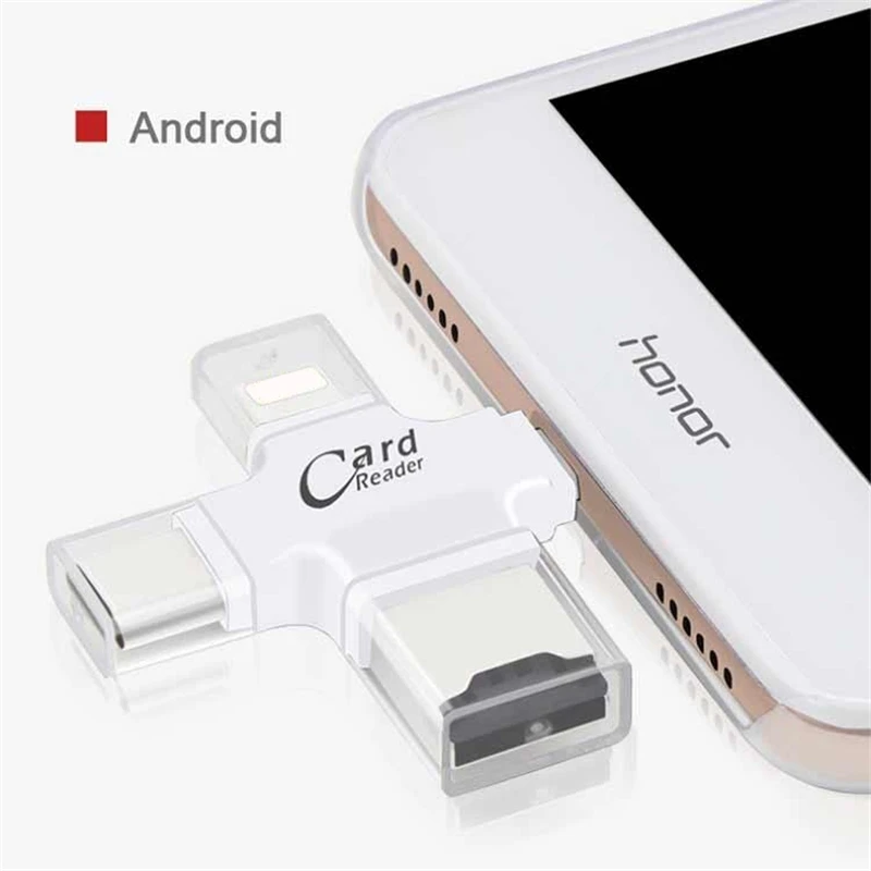 4 in 1 USB 2.0 OTG Lightning Type-C Memory Card Reader Micro SD Card Reader Adapter Converter for iPhone 7 8 Plus Samsung S8 S9