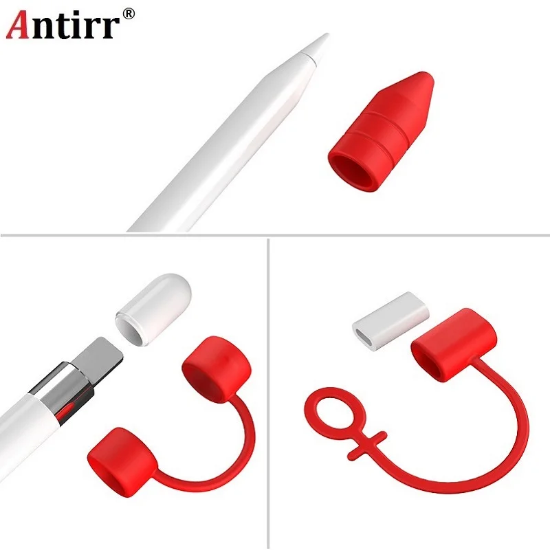 

Antirr Silicone Anti-lost Top Cap Holder Nib Tip Cover Cable Adapter Tether Kit For iPad Pro 10.5 12.9 9.7 Apple Pencil Case