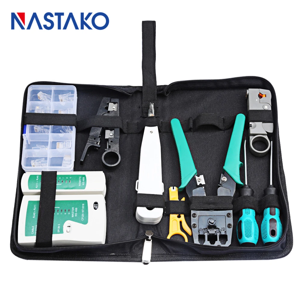 

9 in 1 RJ45 Network tool kit RJ45 Crimping Tool with Cutter Set LAN Cable Tester Network crimper Wire Screwdriver Pliers Bag