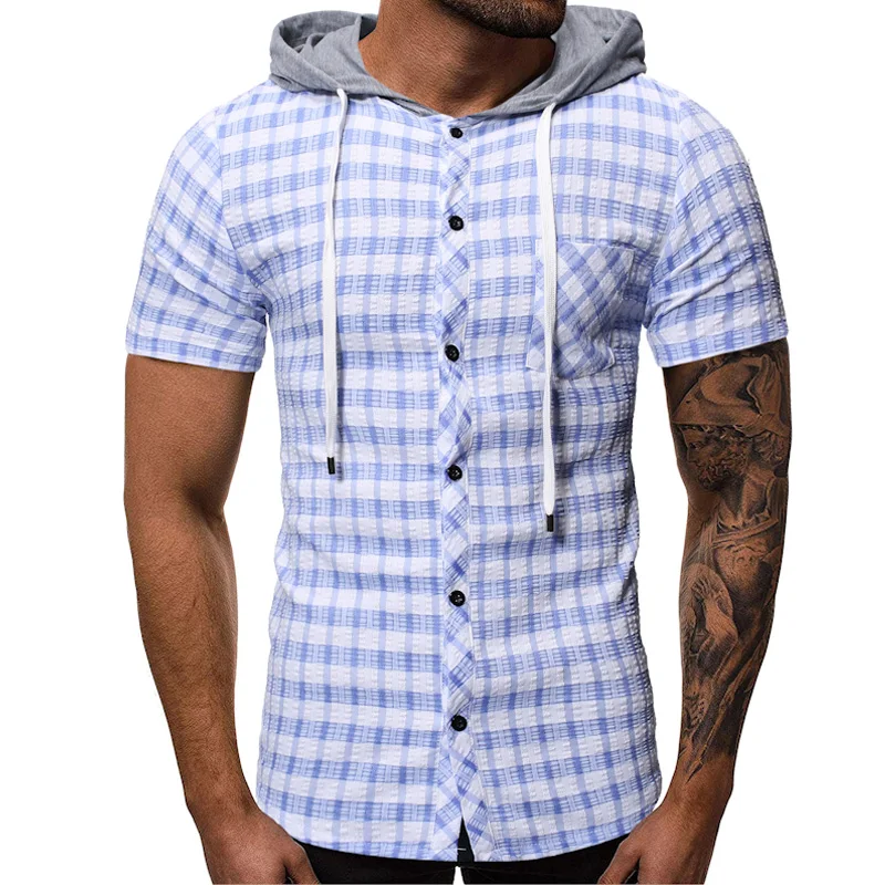 Men Shirt Brand 2018 Male High Quality Short Sleeve Shirts Casual 3D Hooded Slim Fit Black Man Dress 3XL | Мужская одежда