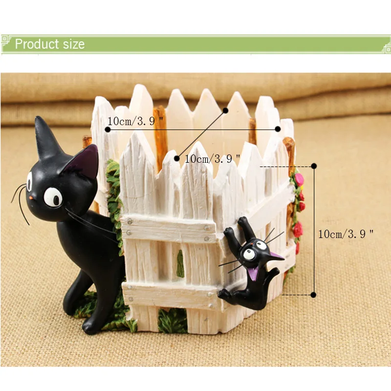 Creative Fleshy Flower Pot Ornaments Black Cat Fence Resin Fleshy