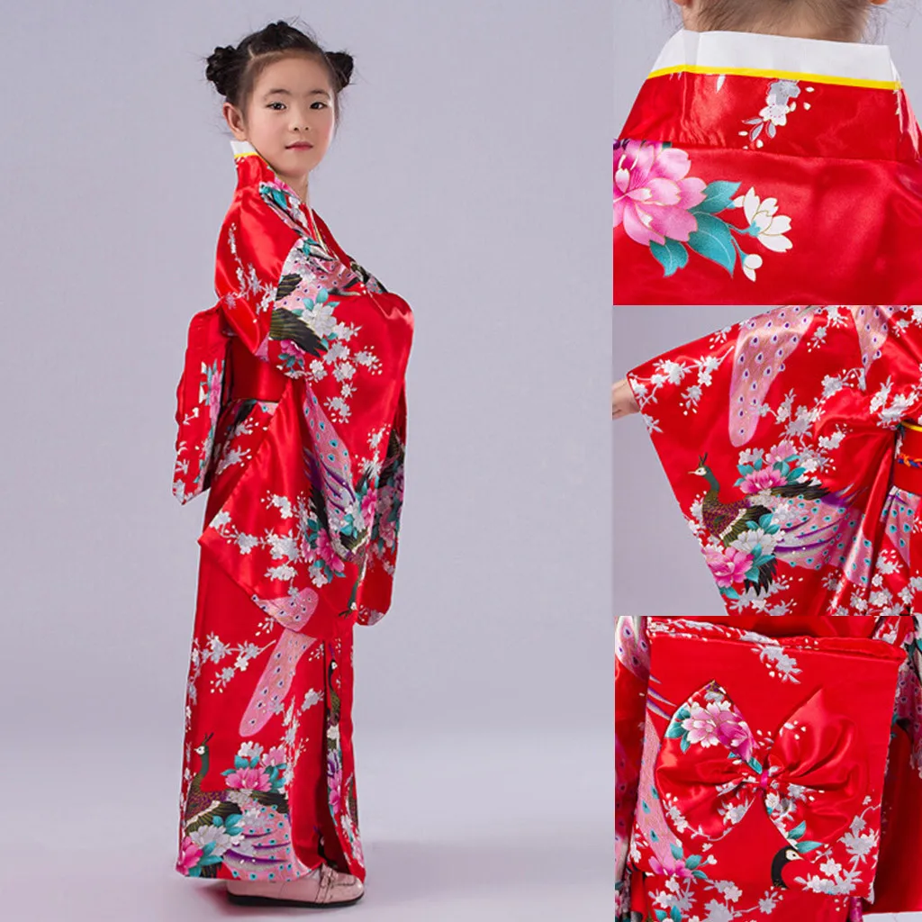 Платье для девочек; одежда для маленьких девочек; Кимоно; халат; традиционный японский костюм; одежда для сцены для девочек; C50 - Цвет: RD
