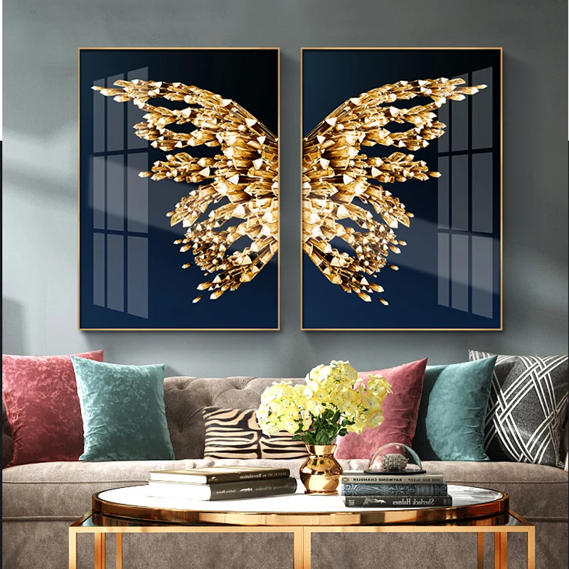 

2 Pieces DIY Diamond Embroidery Painting Gold Butterfly Simple Modern Living Room Sofa Background Decoration Animal Resin Craft