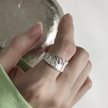 

925 Sterling Silver Women Wedding Band Science Molten Meteorite Asteroid Rustic Moon Real Surface Ring Fine Jewellery