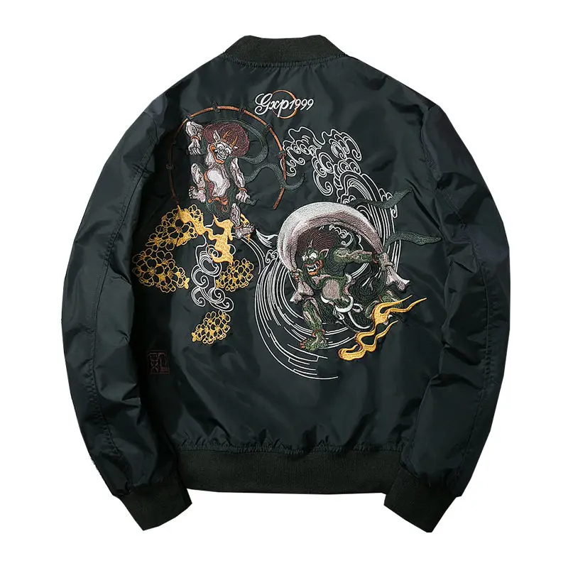 

Autumn Men New Casual Japan Style Embroidery Thin Thick Flight Jacket Winter Male Stand Collar Bomber Jacket Coat Plus Size 3XL