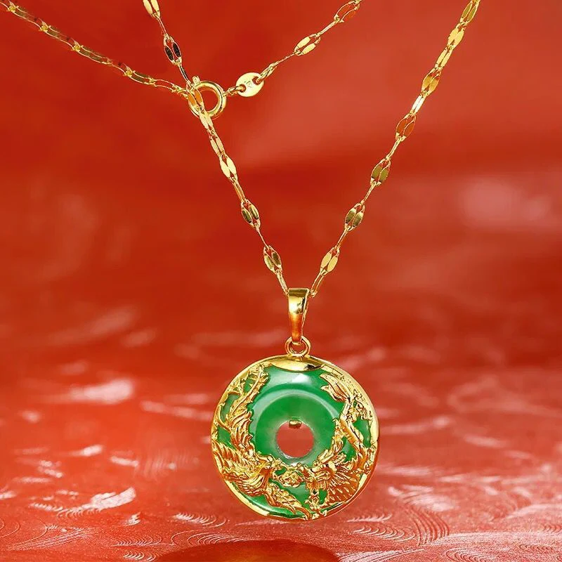 M. G. Fam дракон и Ожерелье Феникса для женщин зеленые Стразы Китайский древний талисман чистого золота цвет с 45 см цепь
