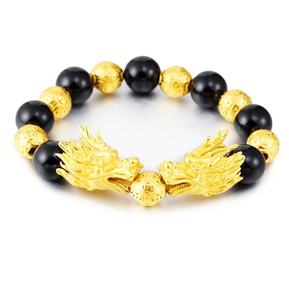 

Fashion Money Round Beads Double dragon head Feng Shui Pi Xiu Bracelet Bangle Bead for Wealth Luck