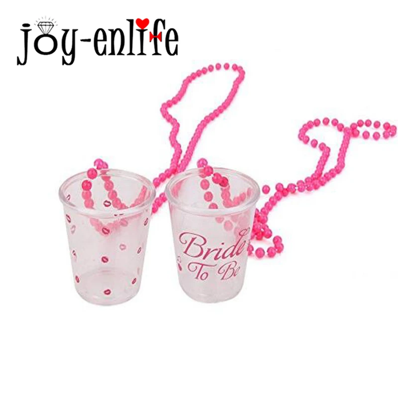 

JOY-ENLIFE 2pcs/set Hen Night Bride To Be/Lip Pattern Plastic Cup On Beaded Chain Necklace Bachelorette Party Bridal Shower