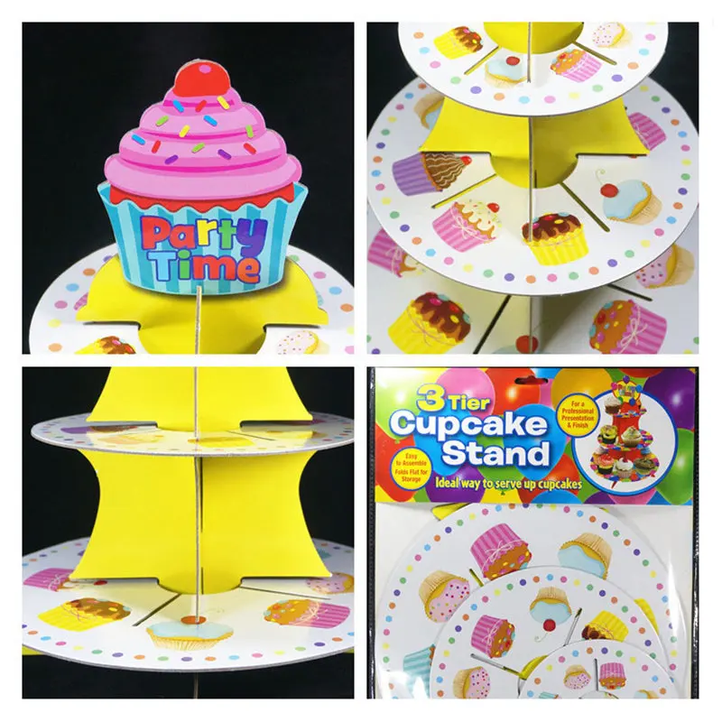 1Pcs 3 Tier Cardboard Paper Cupcake Cake Stand Plates Display Holder Tray Muffin Dessert Wedding Birthday Party Decoration