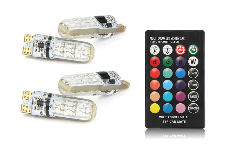 Автомобильный RGB светодиодный сигнальная лампа 12V T10 светодиодный RGB 5050 6SMD пульт дистанционного управления для чтения клина светильник T10 светодиодный светильник лампы Атмосфера лампы - Испускаемый цвет: 1 remote 4 bulbs