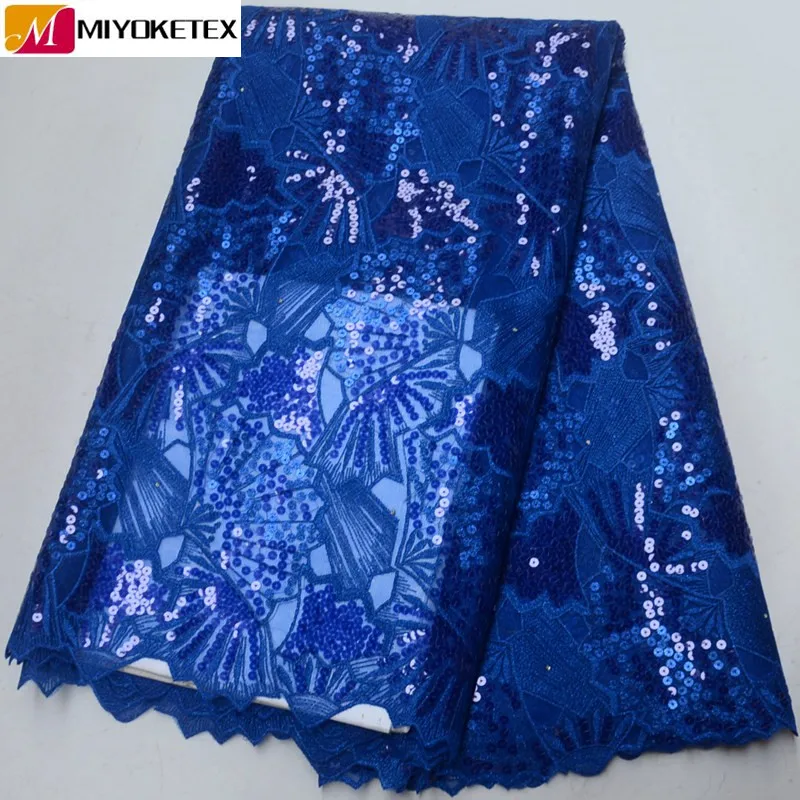 

Gorgeous Sequins Laces Nigerian Wedding Organza Lace Fabric High Quality African Lace Fabric In Switzerland Royal Blue PSA449-1