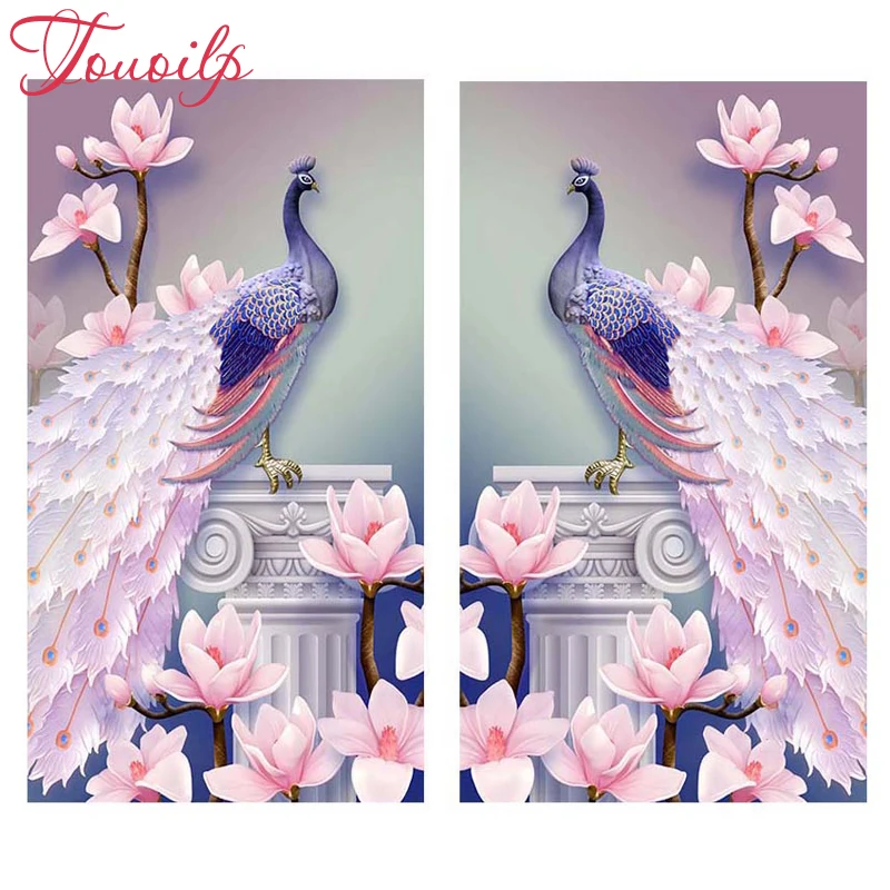 

2pcs,diy full square Diamond painting Cross Stitch Magnolia flower,5d Diamond Embroidery Peacock Diamond mosaic animal picture