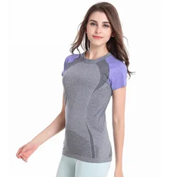 Mujeres Calientes Manga Corta Camisetas de Secado Rápido Malla Elástica Fitness Tees Mujeres Calientes Manga Corta Camisetas de Secado Rápido Malla Elástica Fitness Tees