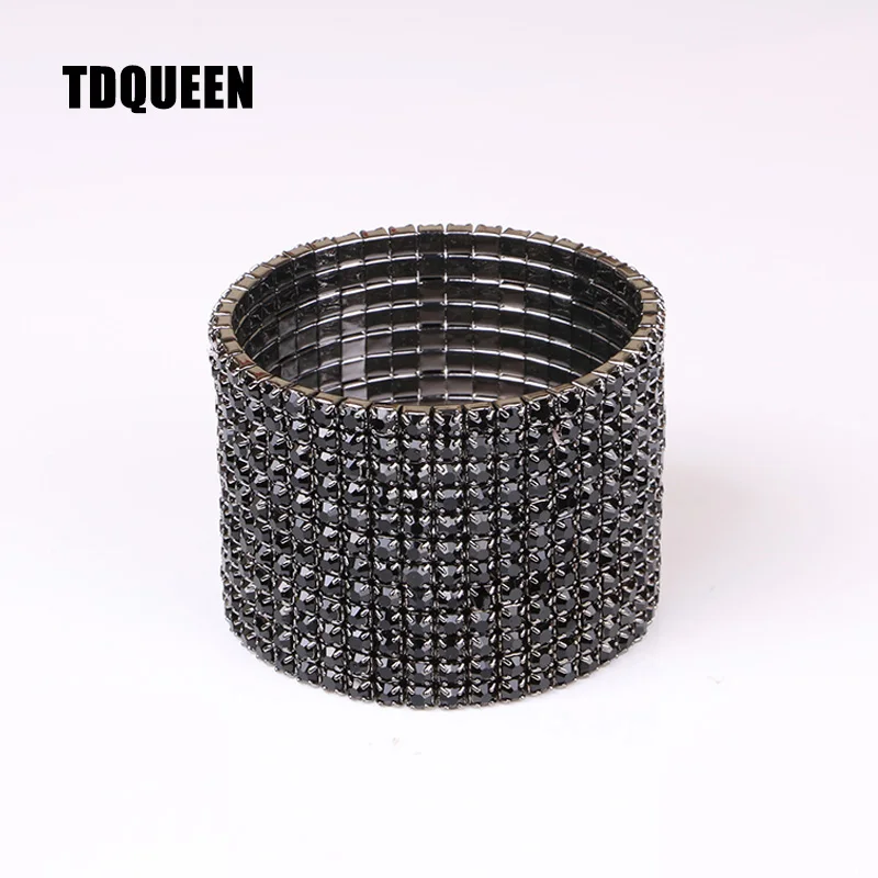 TDQUEEN 12 Rows Black Crystal Rhinestone Bangle Bracelet Black Gun Plated Metal Wide Indian Bangles for Women (3)