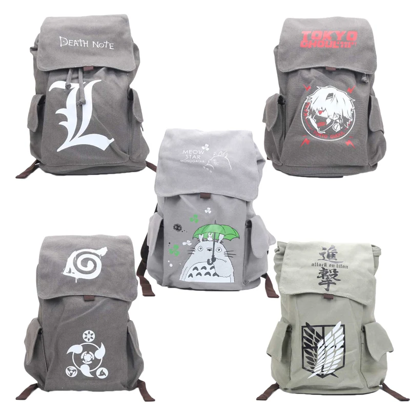 

Naruto Canvas Bag Totoro Attack on Titan Tokyo Ghoul double Shoulder Bag Backpack Fairy Tail School Cosplay plush bag 44*33cm