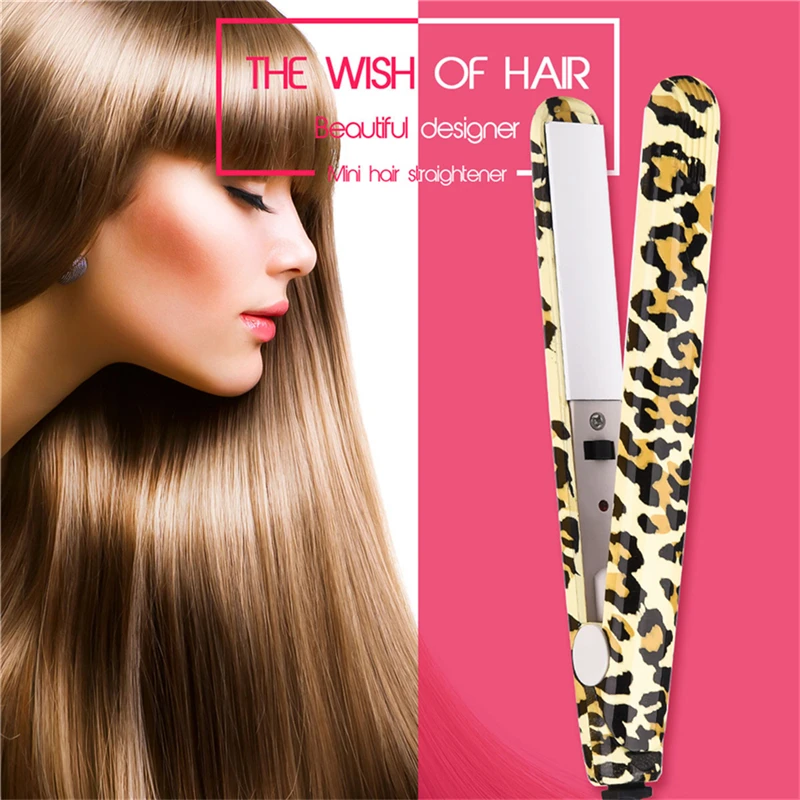 

Mini Travel Hair Straightener Yellow Leopard Ceramic Professional Hair Straightener Mini Ceramic Flat Iron Hair Styling Tool 21