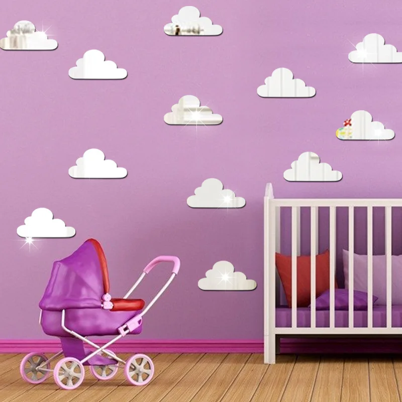 10 قطعة/المجموعة سحابة نمط الذاتي لاصق مرآة سطح الجدار ملصق ل غرفة نوم الحمام الاطفال غرفة المعيشة غرفة جدار المنزل ديكور dc8