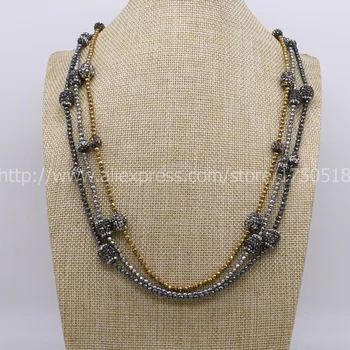

Hotsale Hematite necklace natural beads chain mix color with rhinestone beads Handcrafted wholesale Gems jewelry for women 590