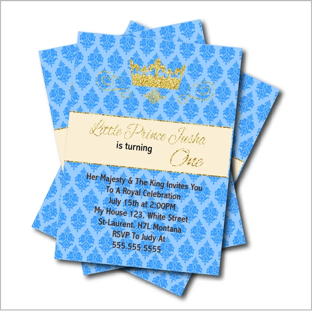 20pcs lot gold glitter crown little prince birthday invitations baby birthday invitations boys