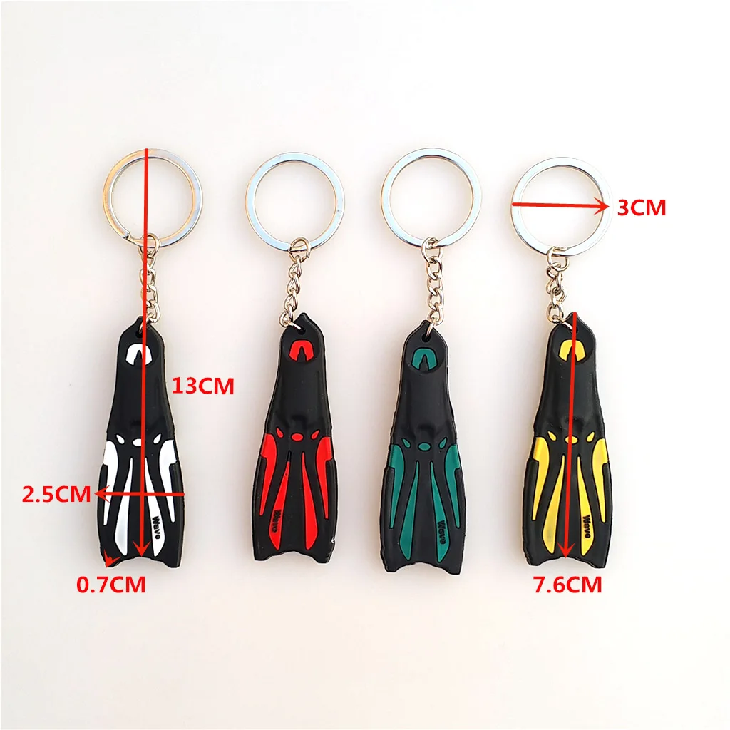 Novelty Mini Chain Scuba Dive Fins Flippers Key Chain Holder Silicone and Steel Keyring Keychain for Boat Kayak Surfing Sailing