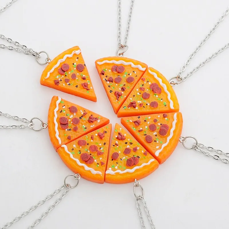 

7 PCS In 1 Set Pizza Necklace Best Friends Forever Necklace or Keychian For Friendship Best Gifts for Friends