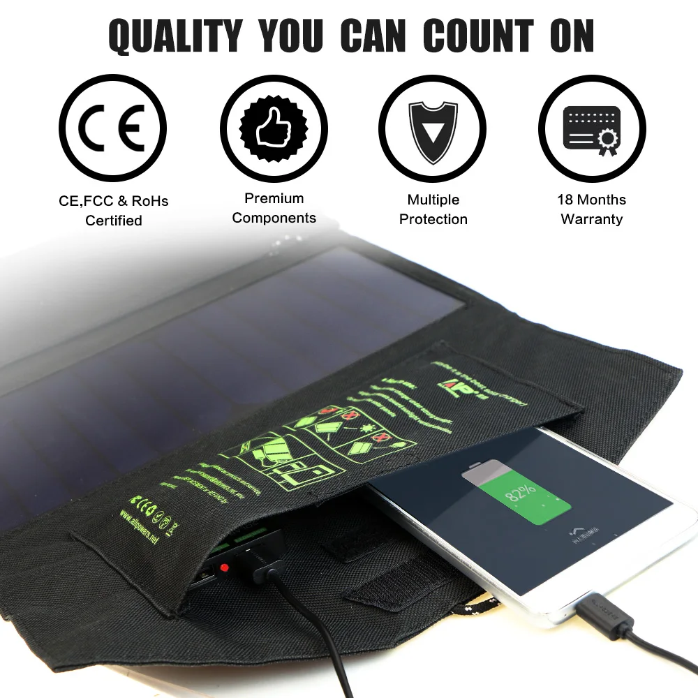  ALLPOWERS 5V21W Portable Phone Charger Solar Charge Dual USB Output Mobile Phone Charger for iPhone