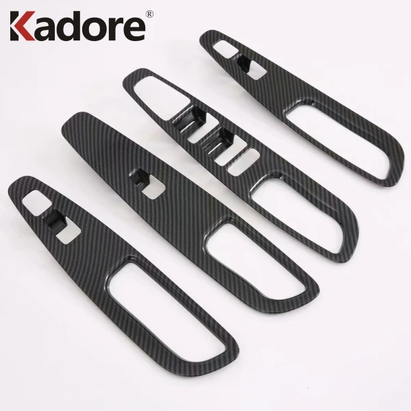 

For Hyundai Santa Fe 2019 2020 Carbon Fiber Window Lift Switch Button Cover Trims Door Armrest Panel Frame Interior Accessories