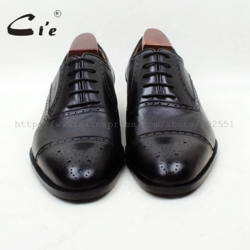 Cheap cie Round Captoe Solid Black Pepple Grain Mixed Full Grain Genuine Calf Leather Classic shoes Handmade Men