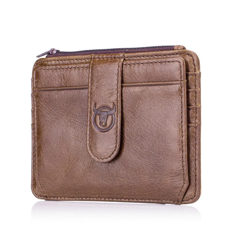 

BULLCAPTAIN Brand Genuine Leather Card Holder Capacity Zipper Female Fashion Men Women ID Card Wallets With Coin Purse