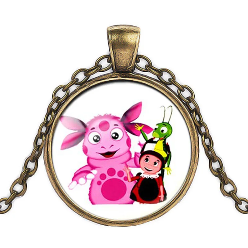 

Russian Luntik Cartoon Pendant Art Picture Glass Dome Silver Chain Necklace / Bronze Long Chain Necklace, Gift for Children