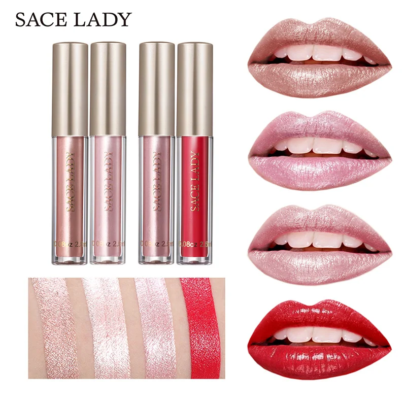 

SACE LADY Glitter Lipstick Liquid Makeup Waterproof Metallic Lip Gloss Long Lasting Shimmer Metal Make Up Beauty Sexy Cosmetic