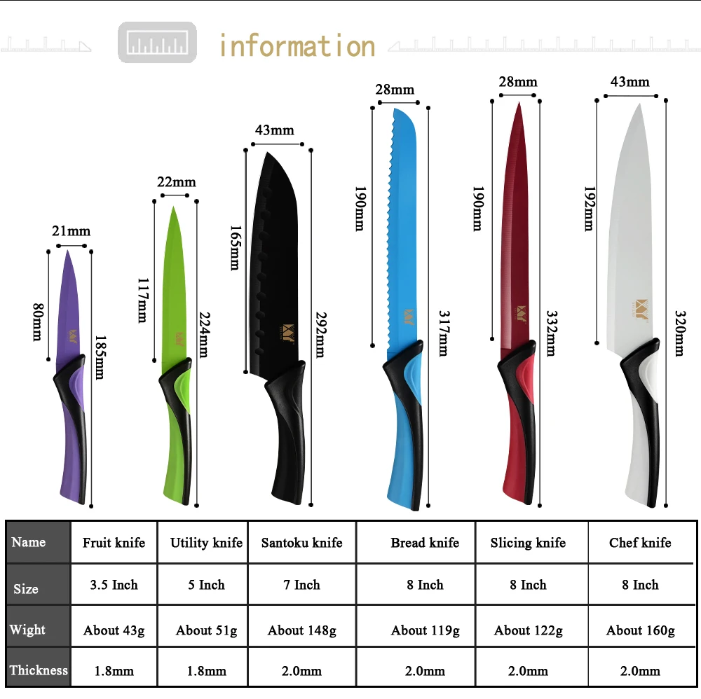 XYj кухонные ножи из нержавеющей стали, набор кухонных ножей шеф-повара для нарезки хлеба Santoku, кухонный нож для очистки овощей, инструменты для приготовления пищи, уникальный цветной дизайн