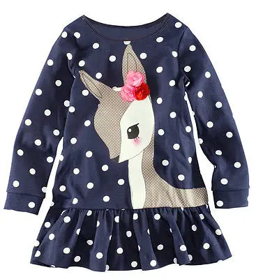 

New Fashion Deer Polka Dots Children Kids Girl Clothing Long Sleeve Cotton Top T-Shirt Outfit Clothes