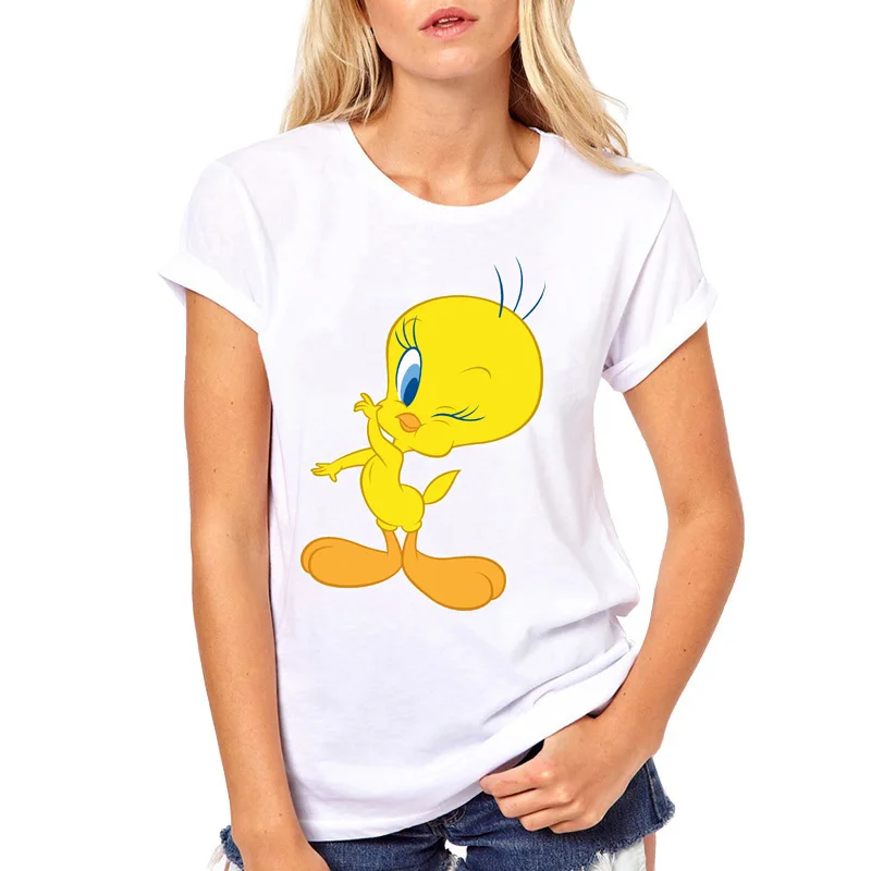 2019 Мода Looney tung птичка Твити мультфильм печати футболки женские летние Милая