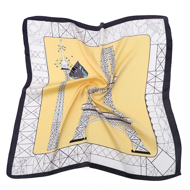 

[FAITHINK] Elegant Women Spring Winter Soft Silk Echarpes Scarf Eiffel Tower Printed Female Stripe Hijab Bandelet Letter Shawl