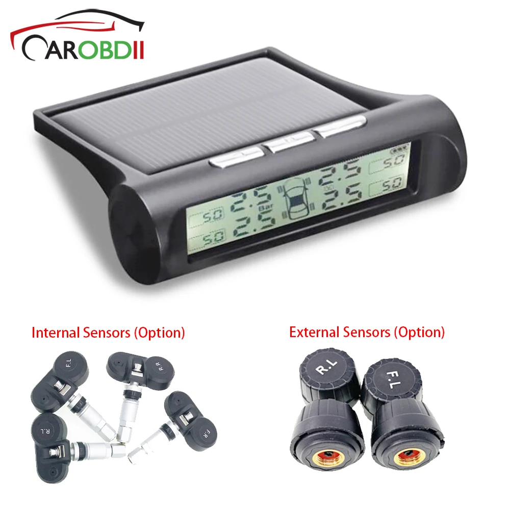 

TPMS Tire Pressure Alarm Monitoring System Solar Tyre Pressure Monitor Sensor Valve Digital gauge for Hyundai Toyota and more