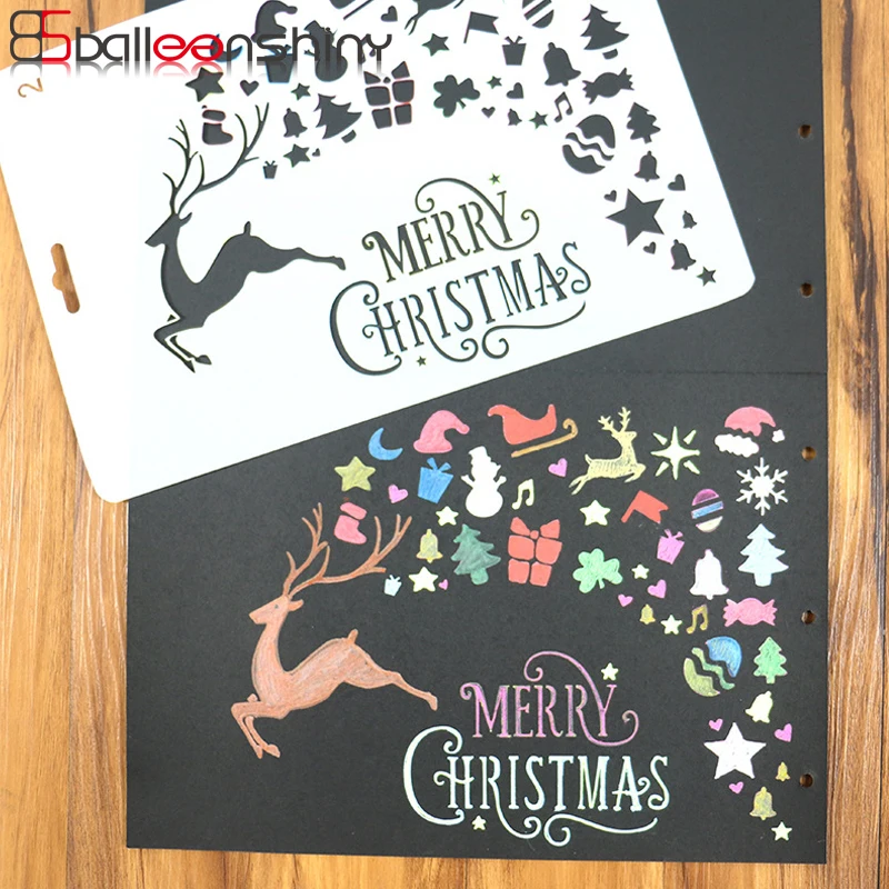 

BalleenShiny Christmas Drawing Ruler Baby Drawing Toys Children Kids Educational DIY Creative Hollow Template Painting Tool Gift
