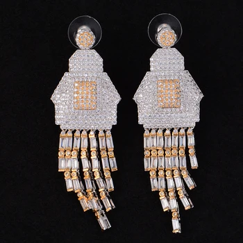 

Jimbora Luxury Vintage Tassel Pendant Shape Cubic Zirconia Engagement Party Drop Earrings Jewelry For Women