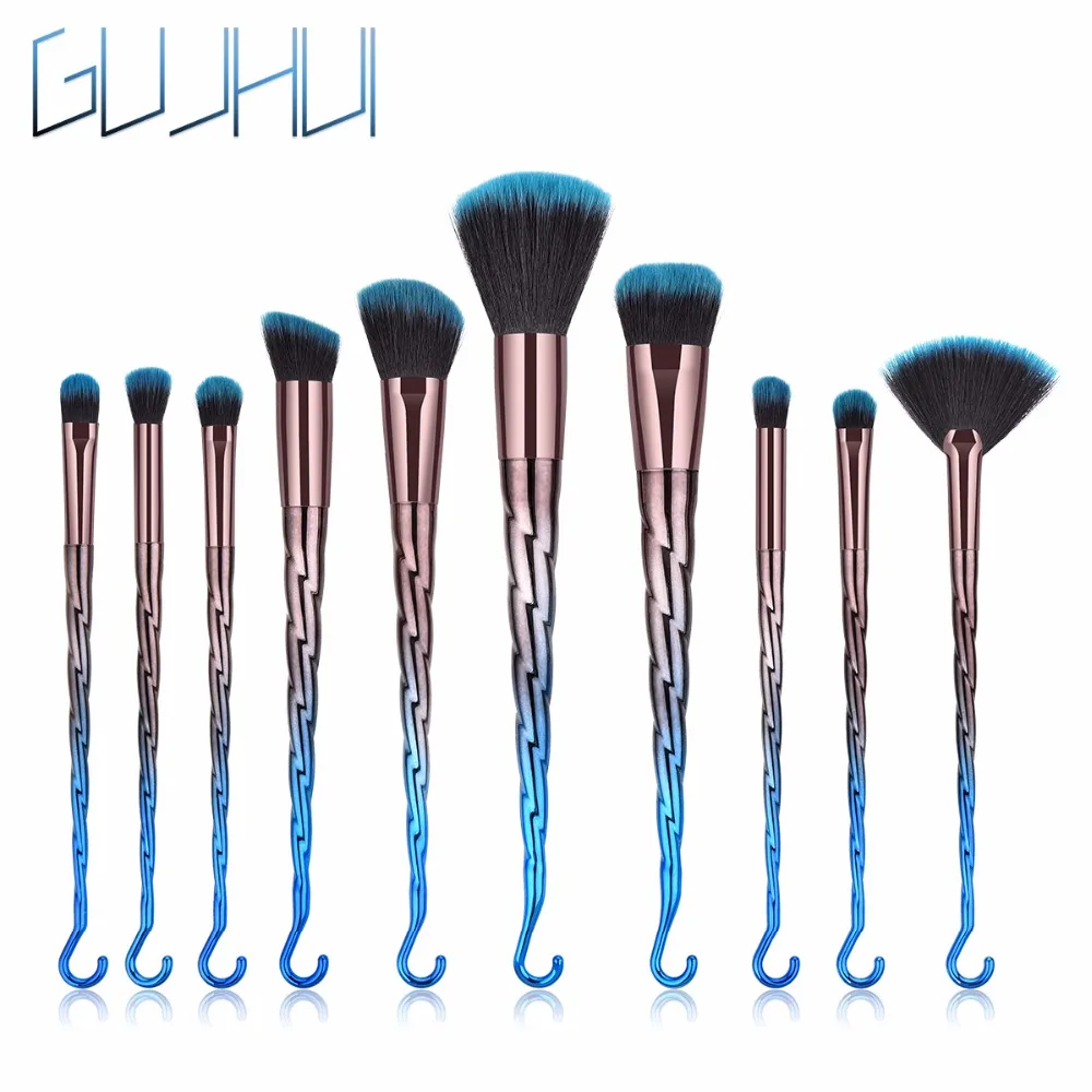 

GUJHUI 10pcs Make up Brushes Beauty Tool Fan Brush Bright Exclusive Makeup Brushes Set Foundation unicorn Brush Free Drop Ship