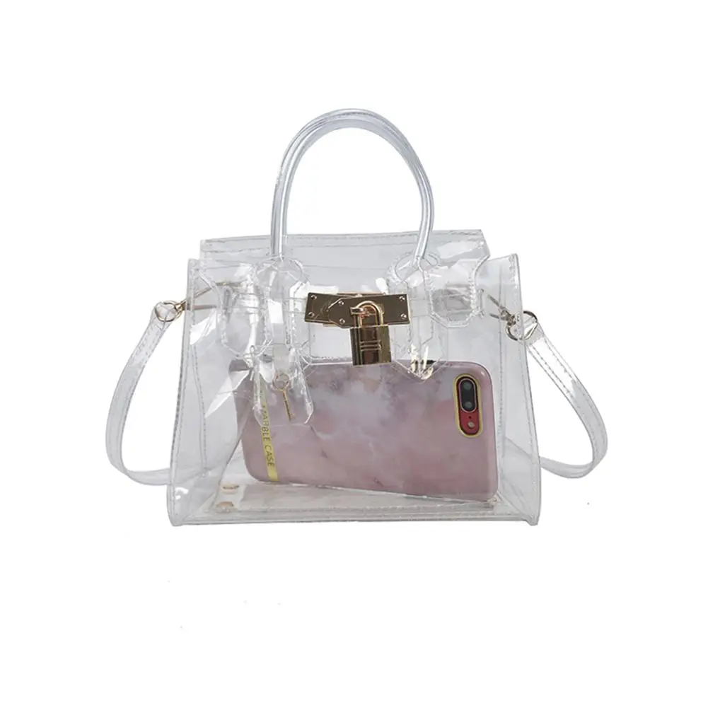 

PVC Clear Jelly Bag Women Shoulder Bags Transparent Candy Color Lock Buckle Simple Crossbody Messenger Fashion Square Handbag