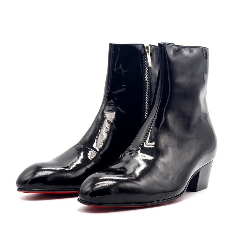 

Micholediys Handmade New arrival All-matching Mens famous Brand black leather Zipper Heighten Pointed Botas