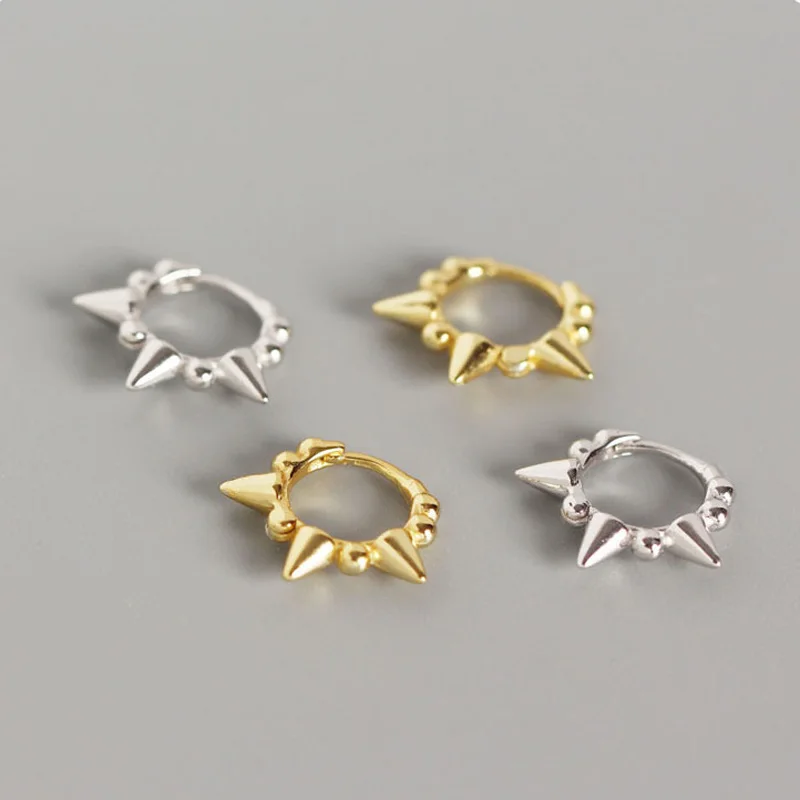 

WTLTC 925 Sterling Sliver Beaded Spike Hoop Earrings For Women Small Huggies Hoops Earrings Steampunk Dotted Charms Earrings