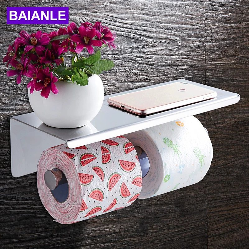 Держатель для туалетной бумаги с полкой из нержавеющей стали|toilet paper holder|paper