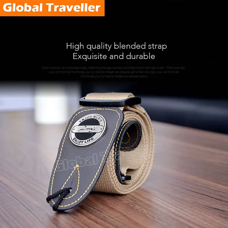 Durable Cotton Guitar Strap with Leather Eends for Electric Folk Bass Acoustic Guitar use