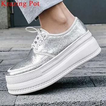 

2019 concise style sneakers round toe lace up thick high bottom luxury sheep leather waterproof casual wear vulcanized shoes L19