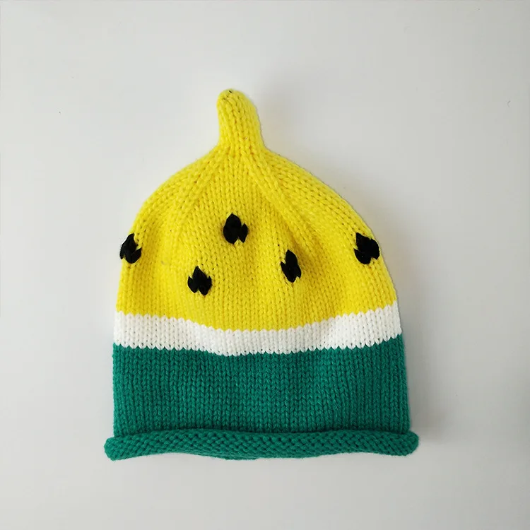 Недавно осень-зима детская вязаная шапка в Корейском стиле для мальчиков и девочек детские шерстяные Кепки теплый арбуз Кепки - Цвет: Цвет: желтый
