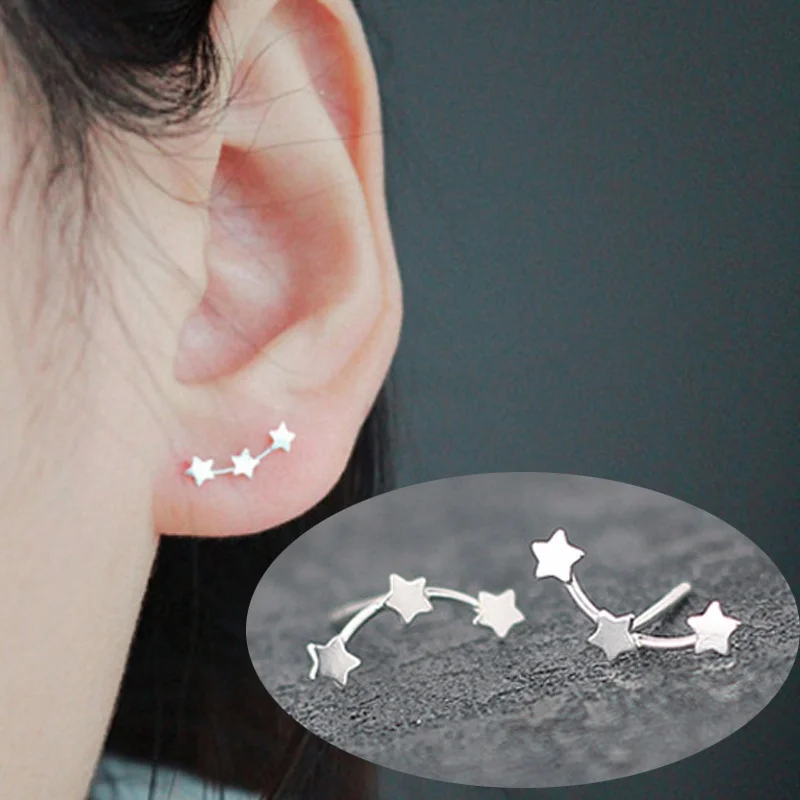

925 Sterling Silver Triple Stars Tiny Star Earring 3 Star Climber Stud Earrings Sweep Up Ear Climber Cuff Wrap Crawler For Women